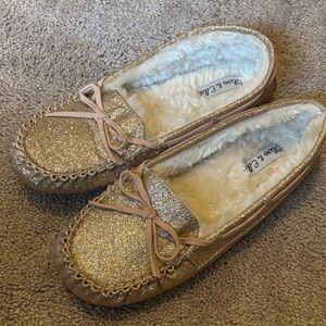 Glittery gold girls slippers size 5